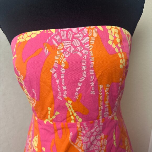 Lilly Pulitzer Dress Womens 4 Giraffe Print Pink Yellow Orange mini strapless - Picture 4 of 8